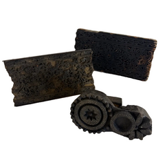 Set of 3 Antique Textile Print Wood Blocks, Sku 033691