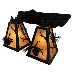 Hammerton Forge Double Arm Vanity Light, Iron, Mica Featuring Pine Cone, Oak Leaf Motif, Sku: 033696