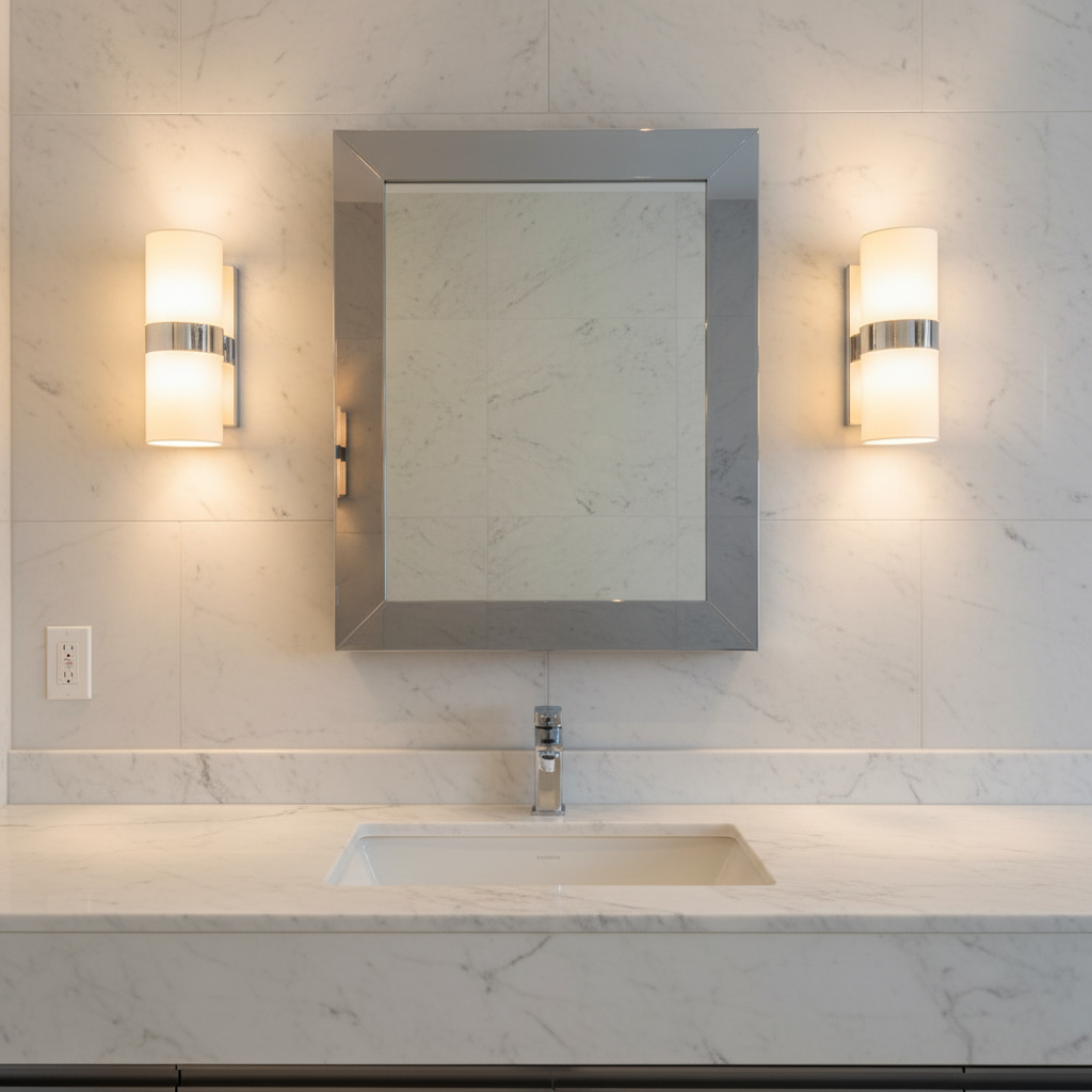 Chrome and Mirror Medicine Cabinet, Hinged Right, Glass Shelves, Sku: 033697