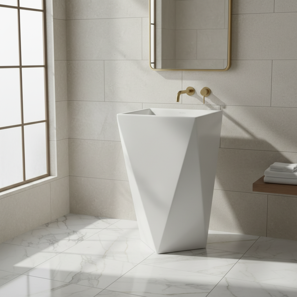 Swiss Madison 8-Sided Modern Pedestal Sink, White, Sku 033364