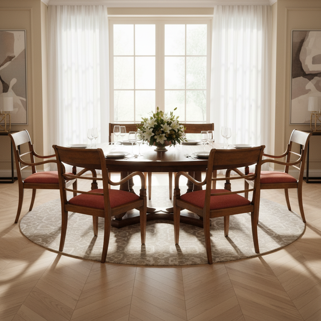 Set of 6 Arm Chairs with Salmon Chenille Fabric Curved Arm, Rung Back Style, Sku 033353