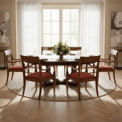 Set of 6 Arm Chairs with Salmon Chenille Fabric Curved Arm, Rung Back Style, Sku 033353