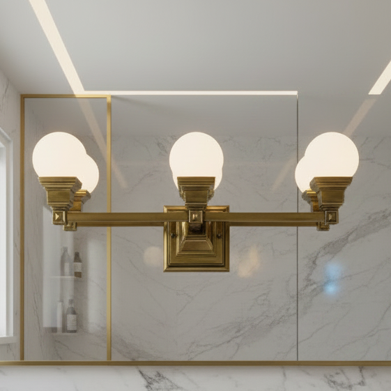 Vanity Light, Square Design, Three Socket, Brass, Sku: 033349