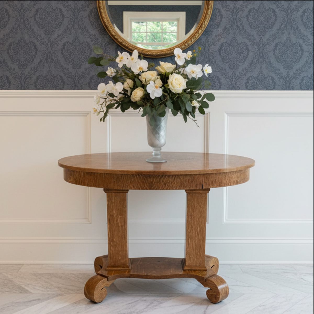 Antique American Empire Tiger Oak Parlor Table, Sku 033716