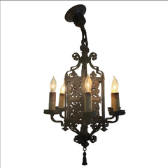 Vintage Spanish Revival Gothic Style Wrought Iron Pendant Light, Sku 033734