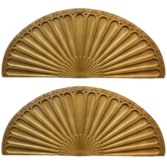 Pair of Architectural Antique Decorative Sunburst, Solid Wood Painted Pale Gold, sku: 033620