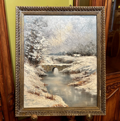 Original Oil on Canvas Painting, Oscar Sormani Winter Scene, Vintage