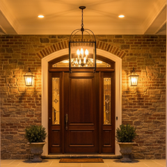 4-Light Exterior Antique Brass Lantern Style Pendant, Sku 033747