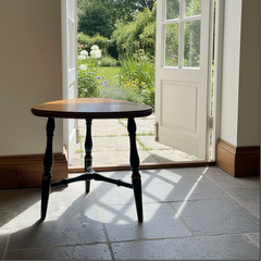 L. Hitchcock Brand Wood Tri Leg Stool Black, Gold and Natural Finish with Stencil Detail, Sku 033770