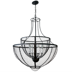 Currey & Company "Winton" Chandelier 9000-0037, Wrought Iron, Chicken Wire, 8 Light, Sku: 033177