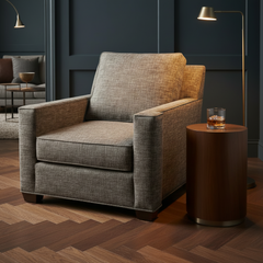 Essentials by Century Charcoal Tweed Armchair w/ Notched Style Track Arm & Bottom Trim, Sku 033784