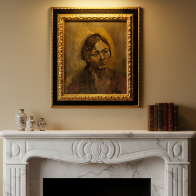 1930's Original Oil Painting of a Woman signed Frank, Framed, Sku 033794