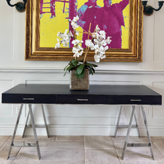 Desk or Console Table, Stainless Steel Base, Three Drawers, Sku: 032759