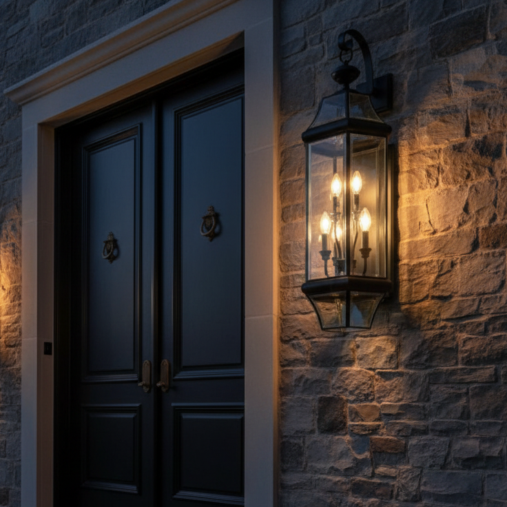 Lantern Style Pendant w/ Four Sockets for Chandelier Style Bulbs, Sku 033798