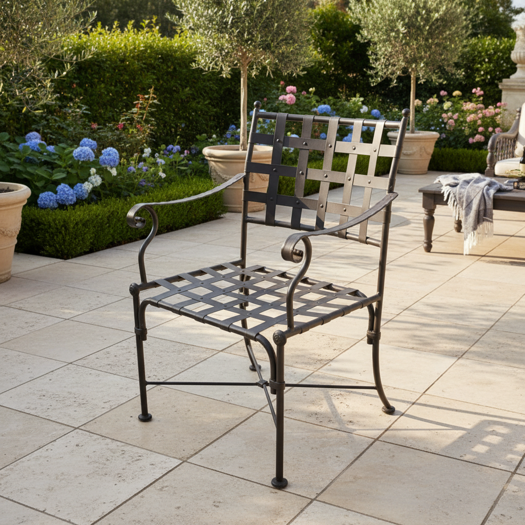 Metal Arm Chair with Grid Design Bronze Finish, Sku 033810