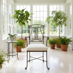 Lyre Back Armchair, Steel Frame, White Canvas Seat Cushion, sku: 032637