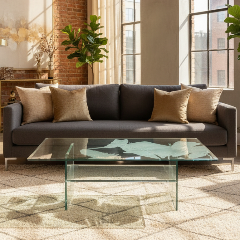 Post Modern Etched Glass Cocktail Table, Sku 033824