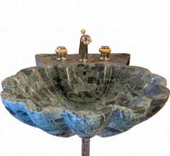 Sink, Marble, Jade Green, Fluted Edge, Brass & Nickel Fixture, sku: 18149