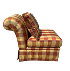 Huntington House Slipper Chair, Upholstered Red & Gold Plaid, Rolled Back, sku: 032616