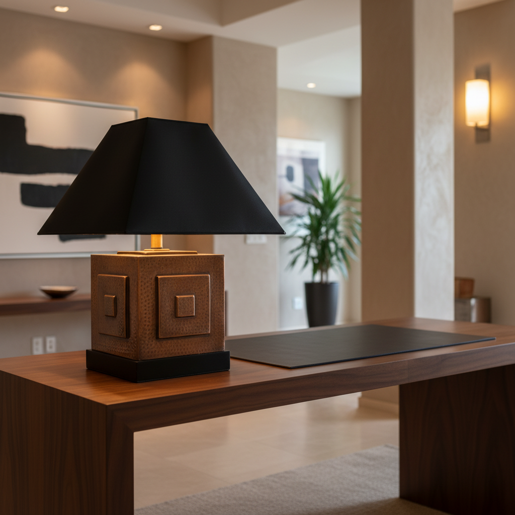 Table Lamp with Dimpled Copper Base, Sku 033860