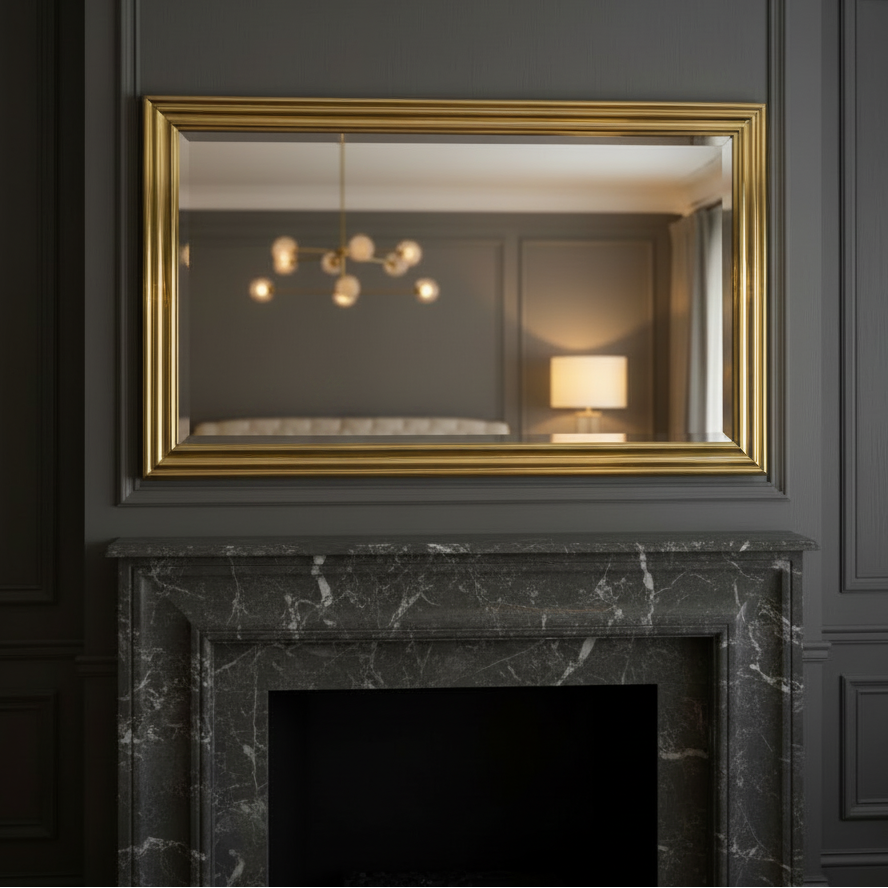 Beveled Mirror with Triple Edge Bright Brass Frame, Sku 033946