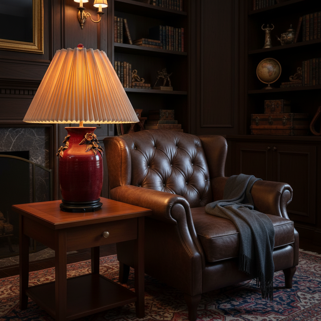 Ceramic Base Table Lamp with Blooms Dark Red Glaze, Shade not Included, Sku 033937