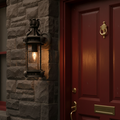 Exterior Wall Sconce Charcoal Finish Acanthas Leaf Detail, Missing Glass Globe, Sku 033949