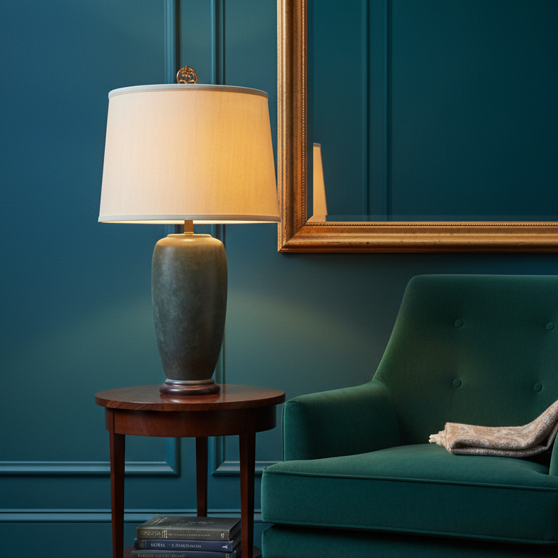 Bronze Table Lamp and Silk Like Shade, Classic Urn Style Base, Sku 033942