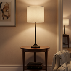 RH Hammered Steel Table Lamp in Dark Bronze Finish w/ White Linen Drum Shade, Sku 033972