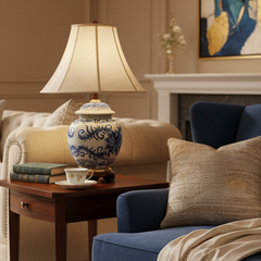 Frederick Cooper Blue and White Crackle Porcelain Ginger Jar Lamp Base, Sku 033979