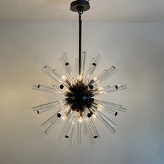 RH Restoration Hardware Starburst Chandelier, Gun Metal Finish, Acrylic Rods, Sku 033994