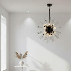 RH Restoration Hardware Starburst Chandelier, Gun Metal Finish, Acrylic Rods, Sku 033994