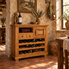 Wine Chest Made in Belgium, French Oak, 2 Drawers, Cabinet, Open Cubby, Sku 034003