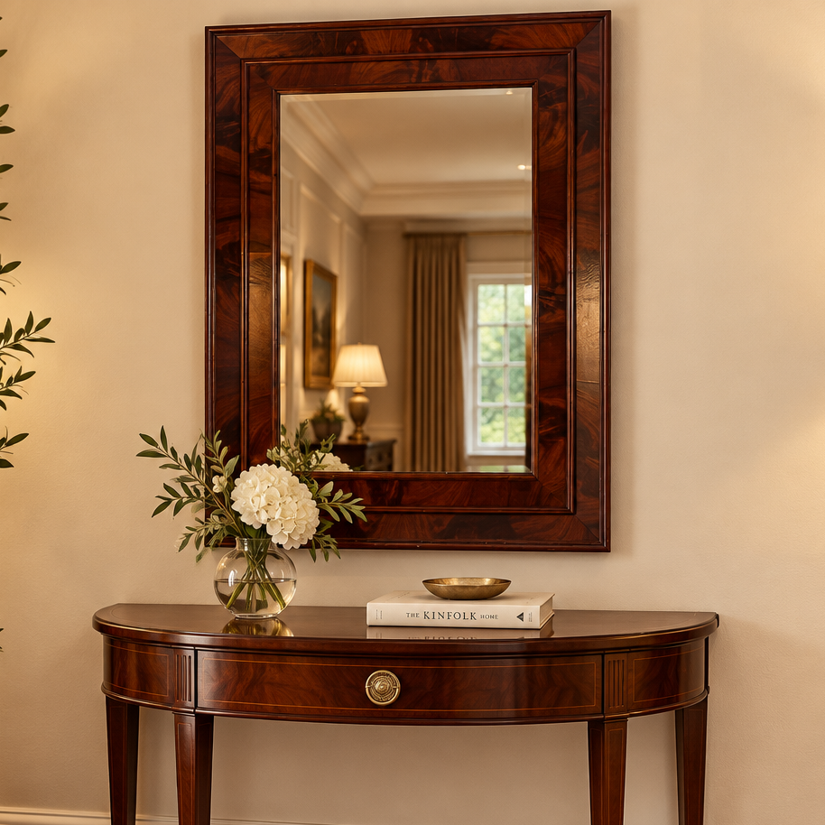 Flame Mahogany Wood Beveled Edge Mirror, Vintage, Rectangle, Sku 034030