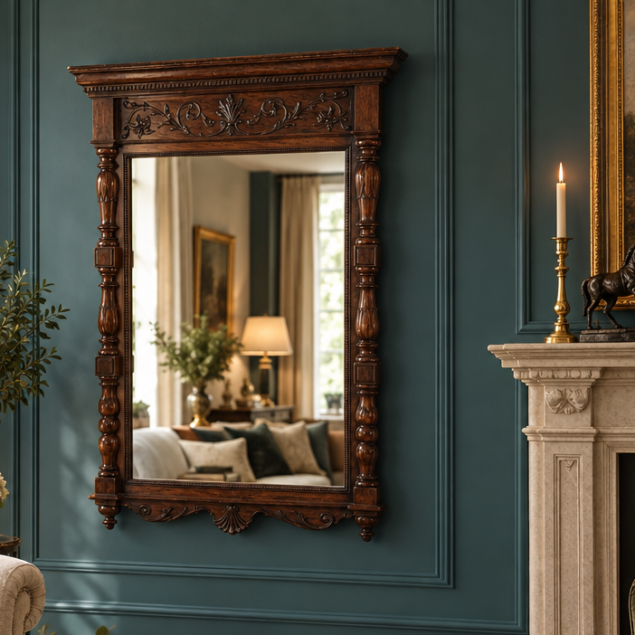 French Renaissance Hand Carved Mahogany Mirror, Sku 034031