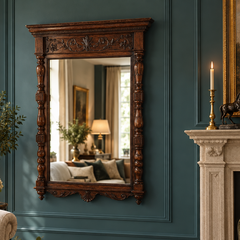 French Renaissance Hand Carved Mahogany Mirror, Sku 034031