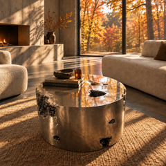 Brutalist Design Solid Metal Round Coffee Table, Sku 032764