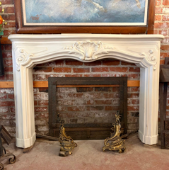 Fireplace Mantel, Solid Wood, Cream Painted Finish, Carved Shell Motif, Sku: 033595