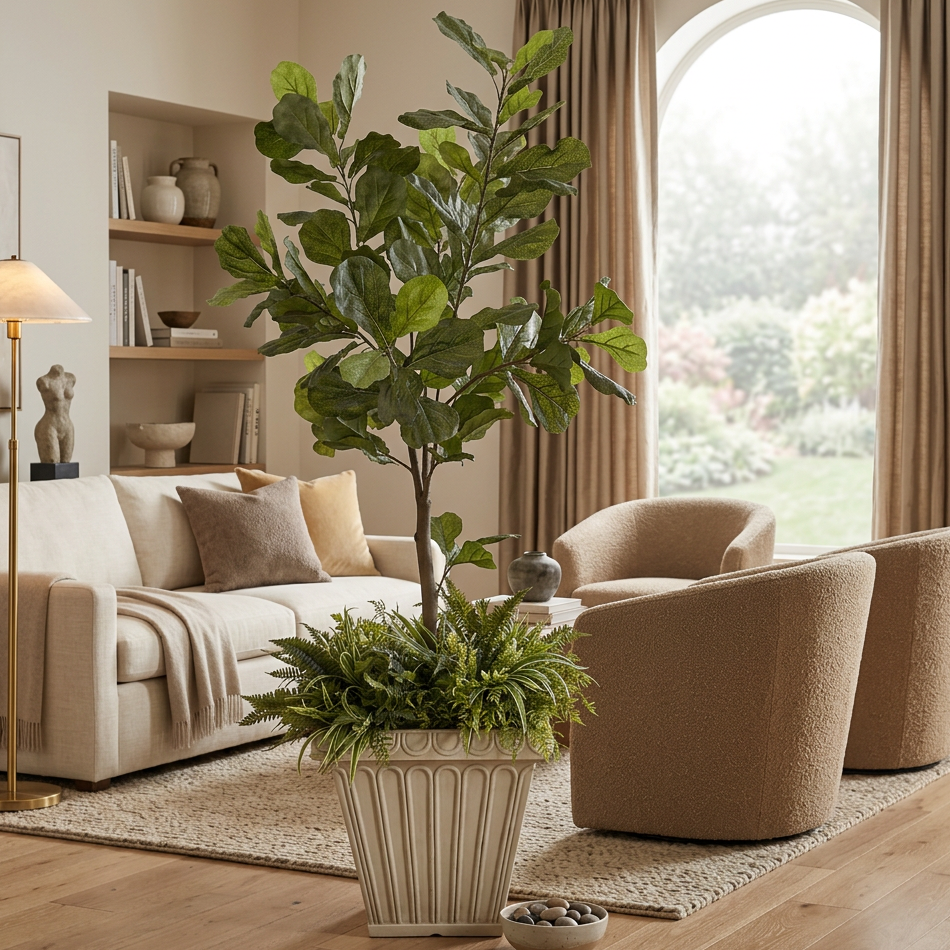 Faux Fiddle Leaf Fig Tree with Faux Terra Cotta Planter, Sku 034079